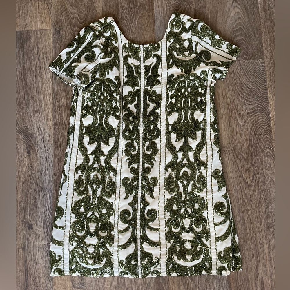Show Me Your Mumu Sequin Mini Dress Small Olive Green Cream Party Holiday boho
